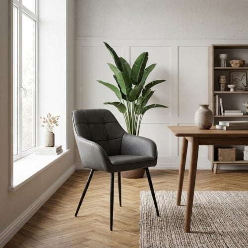 Nolan Armchair Spisebordsstol i Mørkegrå PU og Stål fra Unique Furniture | B58xH84xD59,5cm - Billede 1