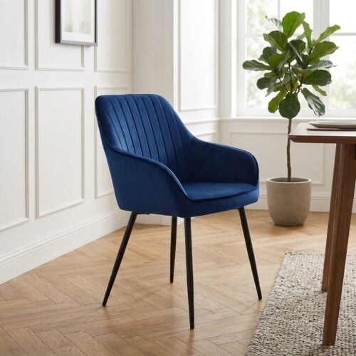 Nolan Spisebordsstol med Armlæn i Blå Polyesterstof med Sort Metal Stel fra Unique Furniture | B58xH84xD59,5cm - Billede 1