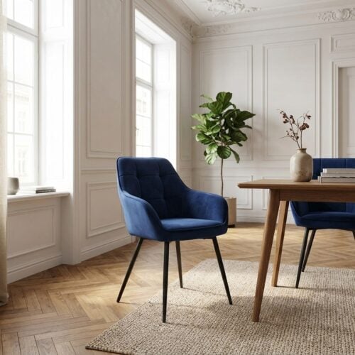 Nolan Spisebordsstol med Armlæn i Blå Velvet Stof fra Unique Furniture | B58xH84xD59,5cm - Billede 1