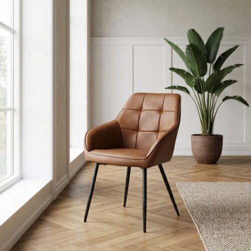 Nolan Spisebordsstol med Armlæn i Cognac PU og Sort Stål fra Unique Furniture | B58xH84xD59,5cm - Billede 1