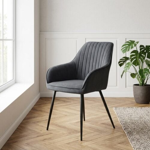 Nolan Spisebordsstol med Armlæn i Mørkegrå Polyester og Sort Stål fra Unique Furniture | B58xH84xD59,5cm - Billede 1