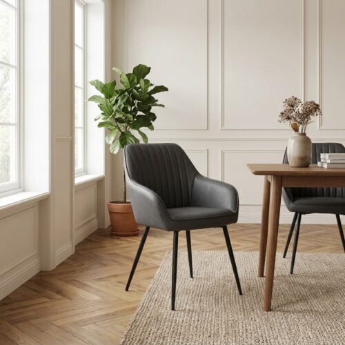 Nolan Spisebordsstol med Armlæn i Mørkegrå PU og Stål fra Unique Furniture | B58xH84xD59,5cm - Billede 1