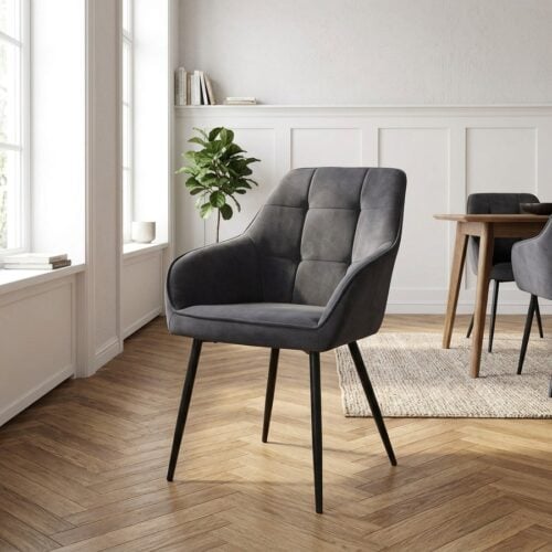 Nolan Spisebordsstol med Armlæn i Mørkegrå Stof fra Unique Furniture | B58xH84xD59,5cm - Billede 1