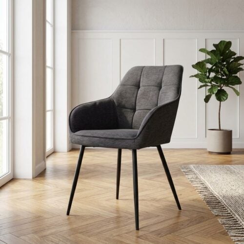 Nolan Spisebordsstol med Armlæn i Mørkegråt Polyesterstof fra Unique Furniture | B58xH84xD59,5cm - Billede 1