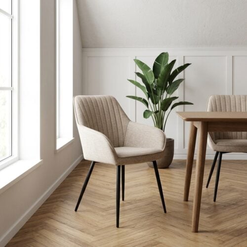 Nolan Spisebordsstol med Armlæn i Sandfarvet Stof fra Unique Furniture | B58xH84xD59.5cm - Billede 1