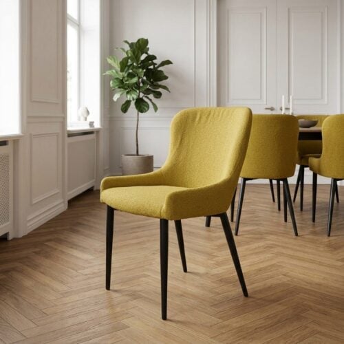 Ontario Spisebordsstol med Armlæn i Sennepsgul Boucléstof og Sort Stål fra Unique Furniture | B52xH82xD60cm - Billede 1