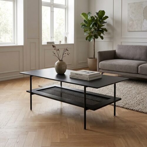 Pensacola Sofabord i Egetræ og Sort Metal fra Unique Furniture | B110xD55xH40cm - Billede 1