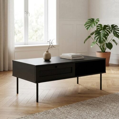 Pensacola Sofabord i Sort Polyrattan og Sort Melamin fra Unique Furniture | B110xD60xH42cm - Billede 1
