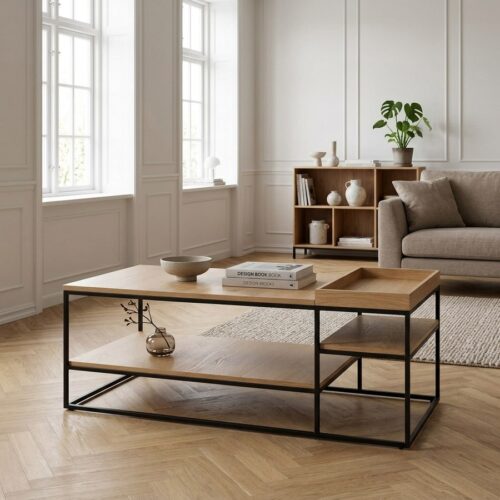 Rivoli Sofabord i Egetræ og Sort Metal fra Unique Furniture | L120xB70xH45cm - Billede 1