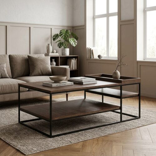 Rivoli Sofabord i Røget Eg og Sort Metal fra Unique Furniture | L120xB70xH45cm - Billede 1