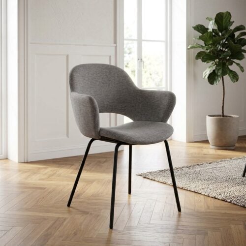 Rowley Spisebordsstol med Armlæn i Grå Stof med Sort Stål Stel fra Unique Furniture | B58xH82,5xD58cm - Billede 1