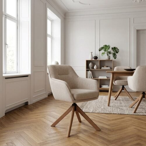 Tianjin Spisebordsstol med Armlæn i Hørstof og Egetræ fra Unique Furniture | B59xH87xD65cm - Billede 1