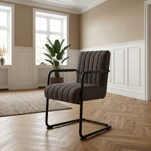 Trout Spisebordsstol med Armlæn i Mørkegrå Stof med Sort Stålstel fra Unique Furniture | B54xH86,5xD62cm - Billede 1