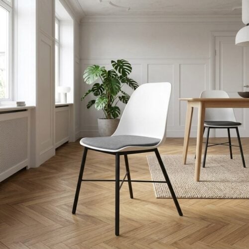 Whistler Spisebordsstol i Hvid Plast med Grå Stofhynde og Sort Stål Stel fra Unique Furniture | B47xH83xD54cm - Billede 1