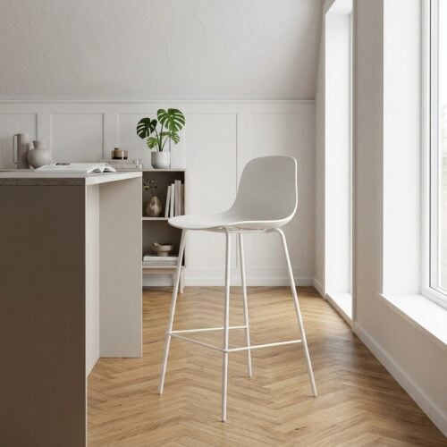 Whitby Barstol i Hvid med Hvidt Metal Stel fra Unique Furniture | B47xH92,5xD45cm - Billede 1