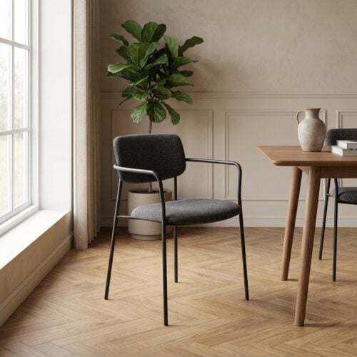 Zama Spisebordsstol i Mørkegrå Melange Stof med Sort Metal Stel fra Unique Furniture | B54,5xH77xD53,5cm - Billede 1