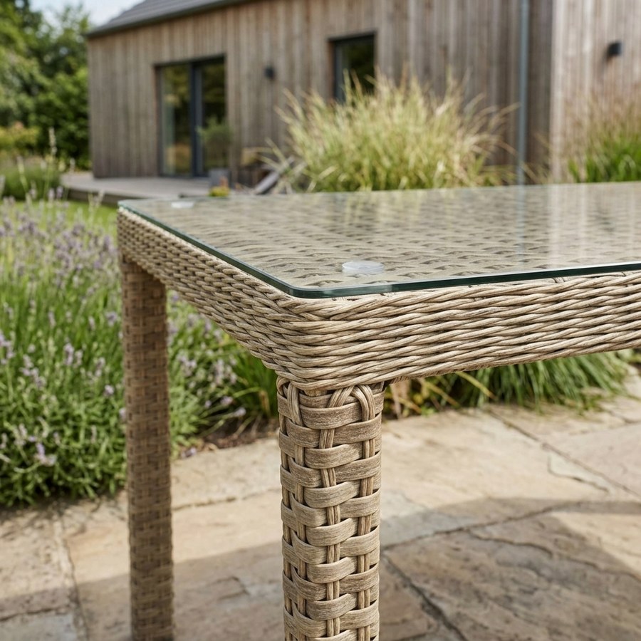 Cocos Udendørs Spisebord i Flettet Rattan med Glasplade fra Lexpo Living | 100x230 cm (Kun bordet) - Billede 3